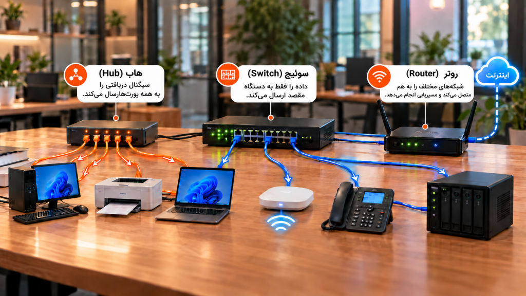 Network Devices on a Modern Office Desk 1